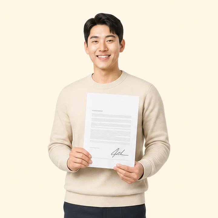 저신용 신차 장기렌트 서면 견적서를 들고 있는 고객